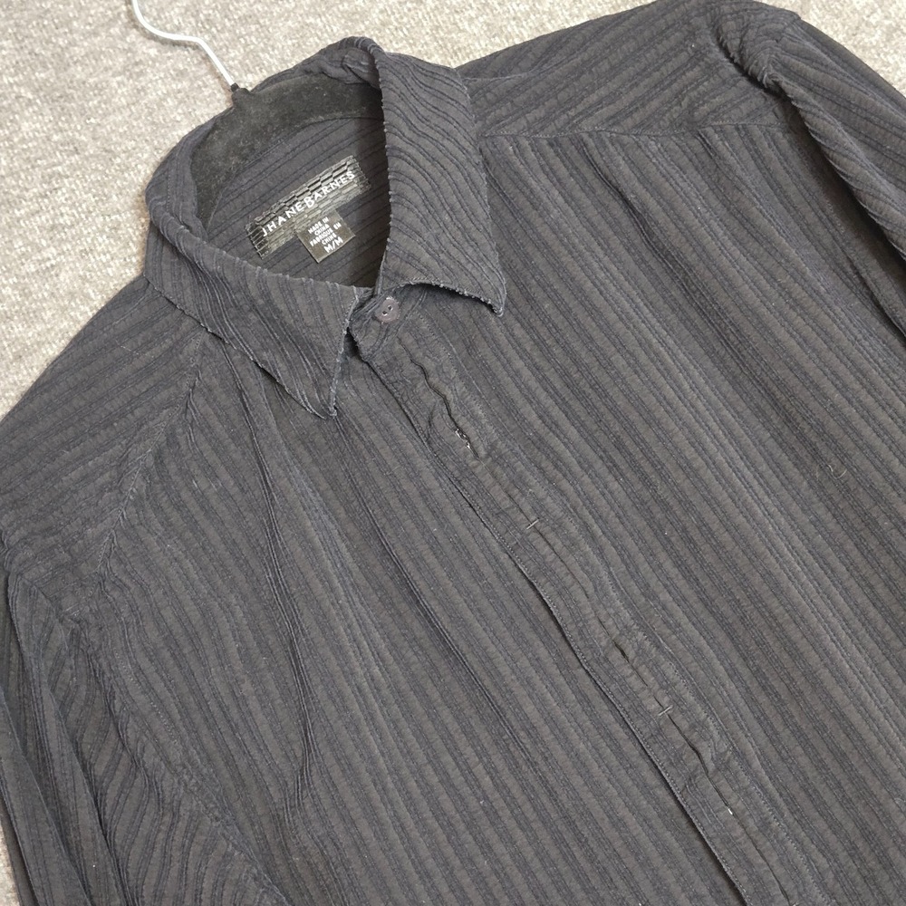 Jhane Barnes Men's Button Shirt‎ Spaced Cordury Black Size Medium Ribbed